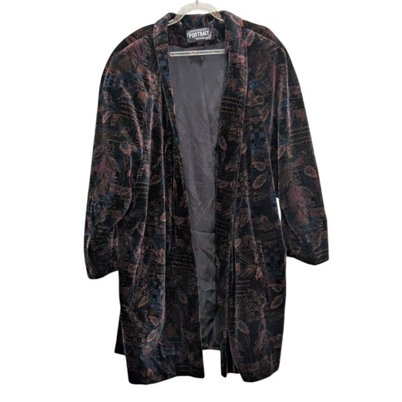 Portrait JL deBall Velvet Opera Coat Womens Size XL Black Floral Swing Jacket - Picture 1 of 12